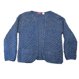 Vtg Harrington Square Cardigan Womens L Blue Bubble Knit Wool Blend Cozy Cottage